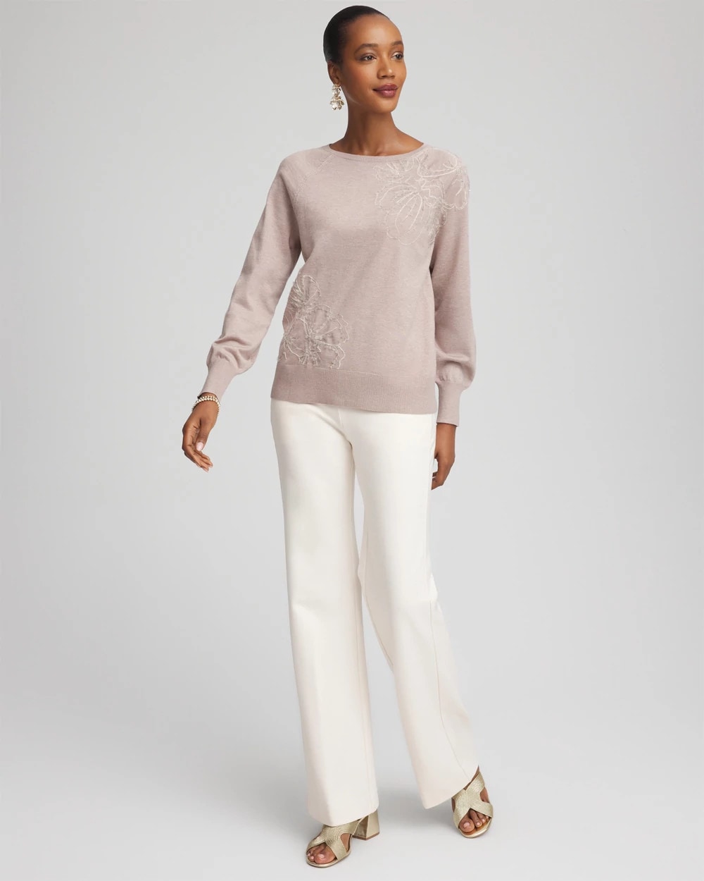 Chico's Essential | Embroidered Pull-Over Boatneck Sweater