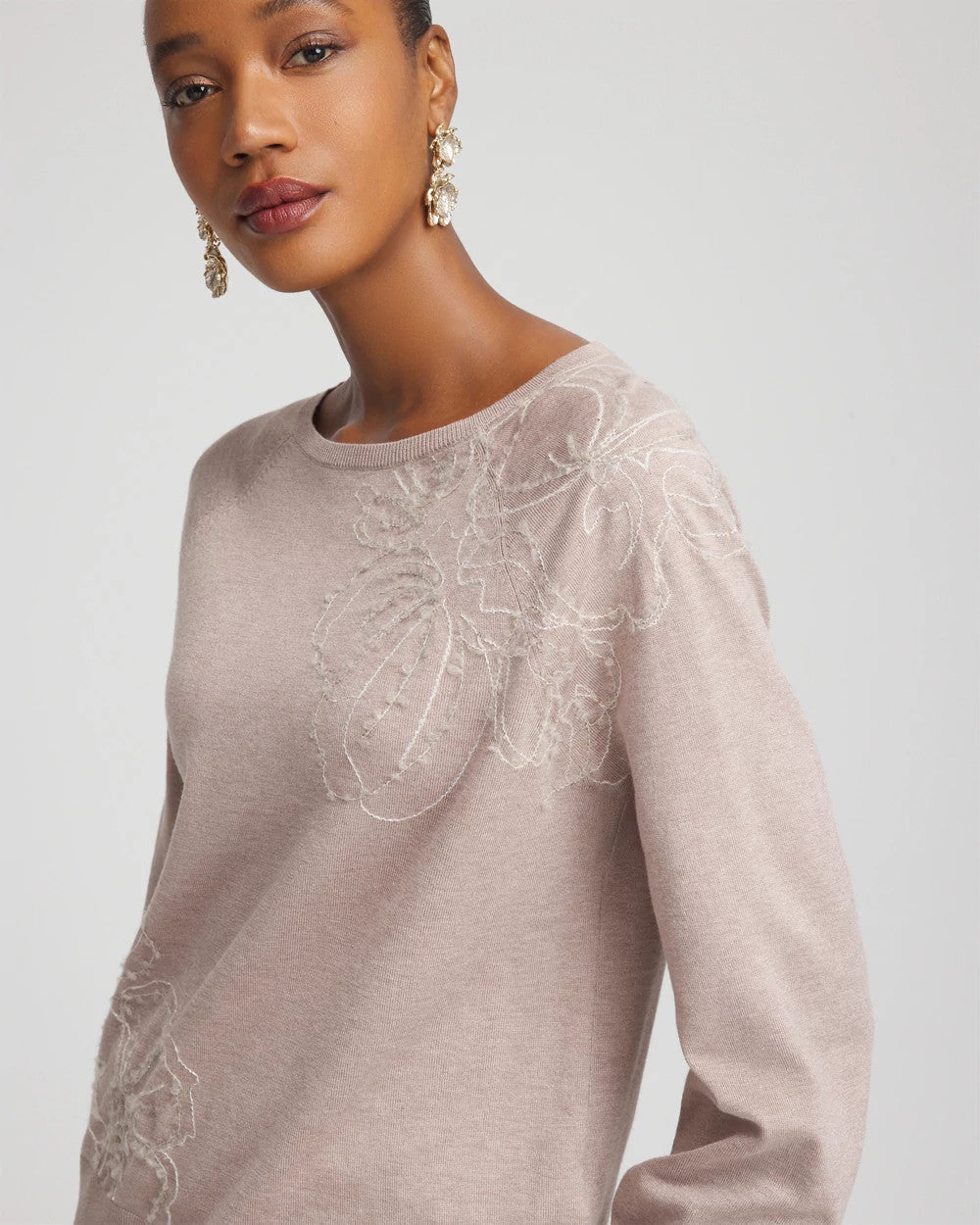 Chico's Essential | Embroidered Pull-Over Boatneck Sweater