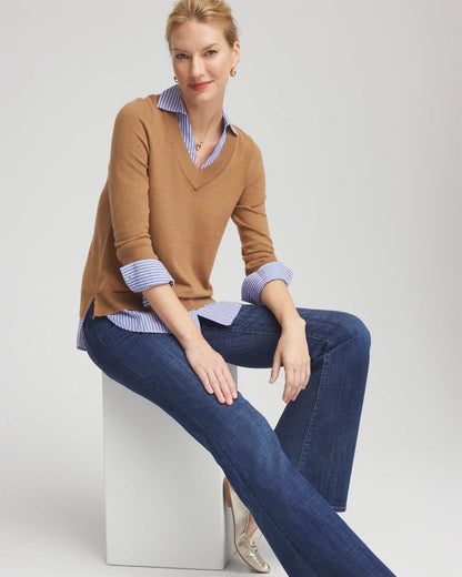 Chico's Value | Camel Built-In Shirt Knit Sweater