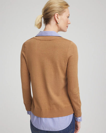 Chico's Value | Camel Built-In Shirt Knit Sweater
