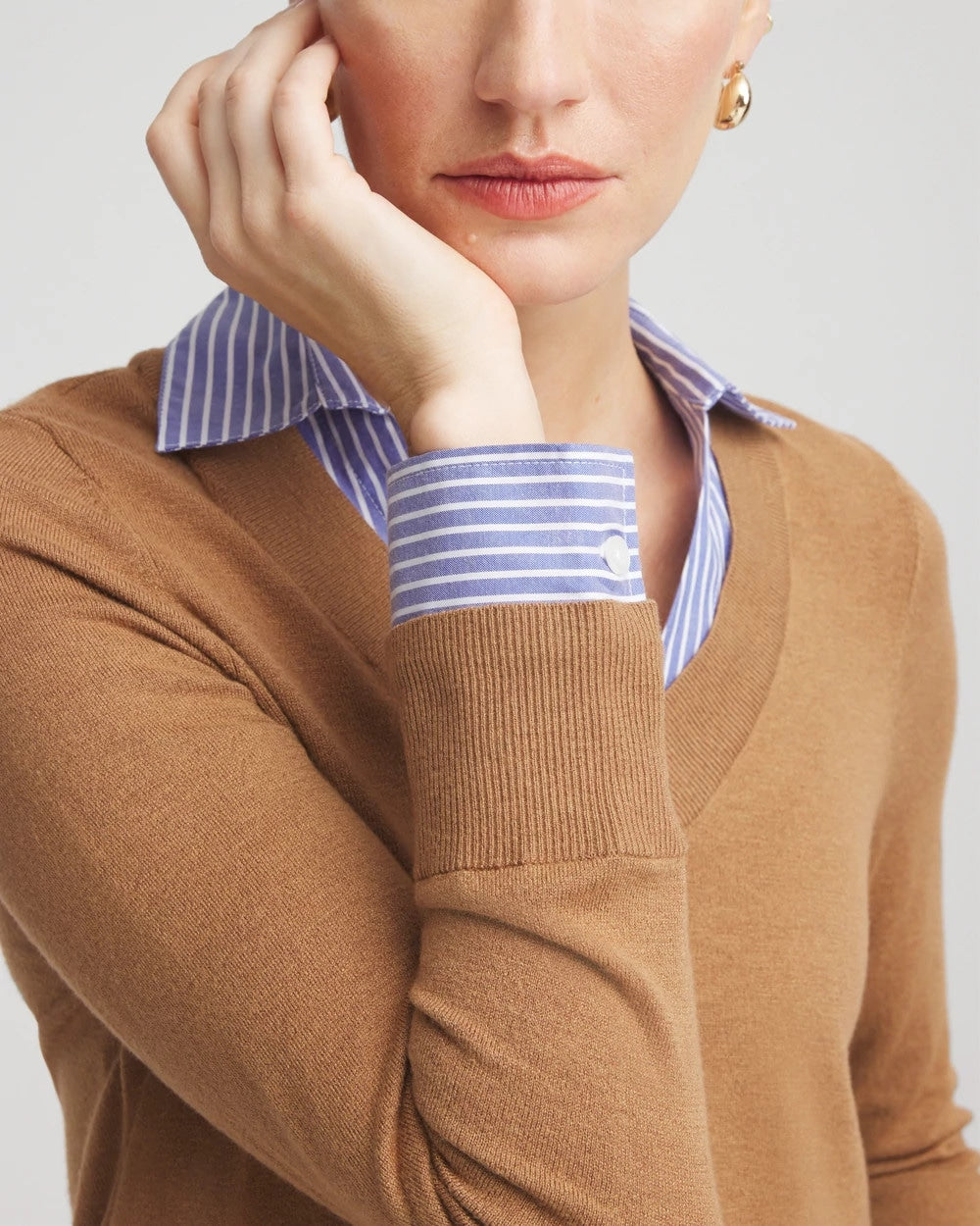Chico's Value | Camel Built-In Shirt Knit Sweater