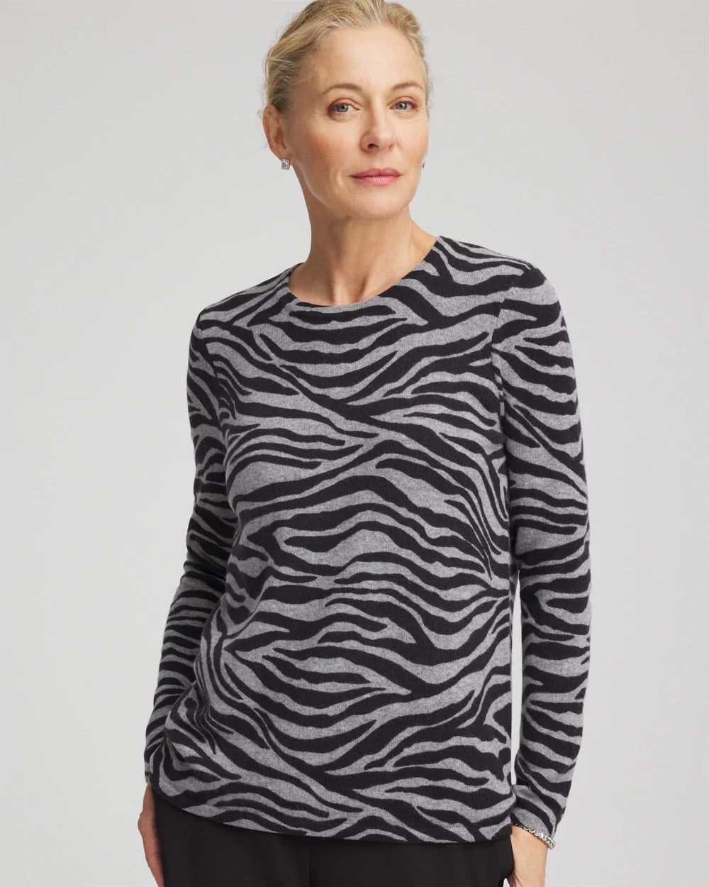 Chico's Sale | Cashmere Zebra Long-Sleeve Pullover Sweater