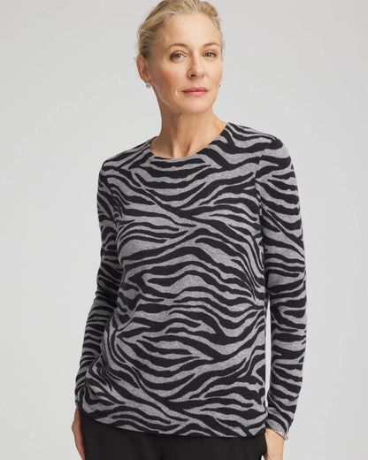 Chico's Sale | Cashmere Zebra Long-Sleeve Pullover Sweater