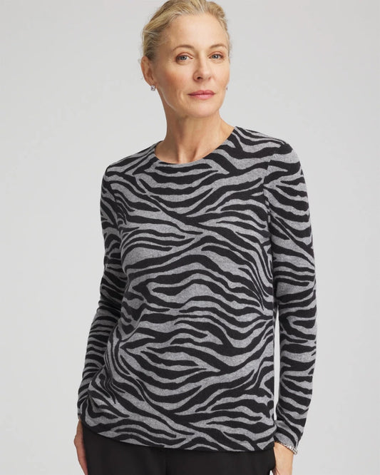 Chico's Sale | Cashmere Zebra Long-Sleeve Pullover Sweater