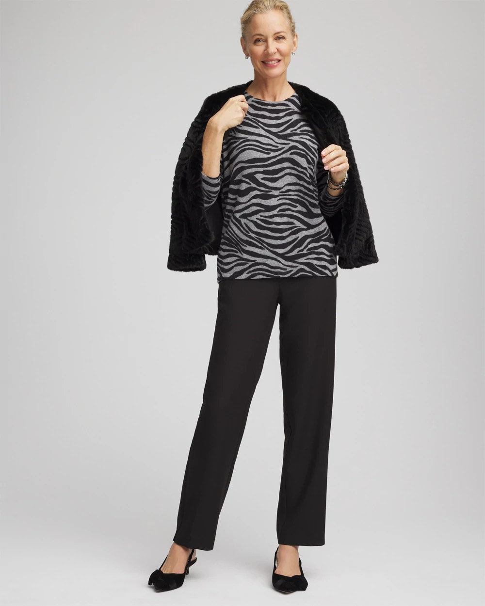 Chico's Sale | Cashmere Zebra Long-Sleeve Pullover Sweater