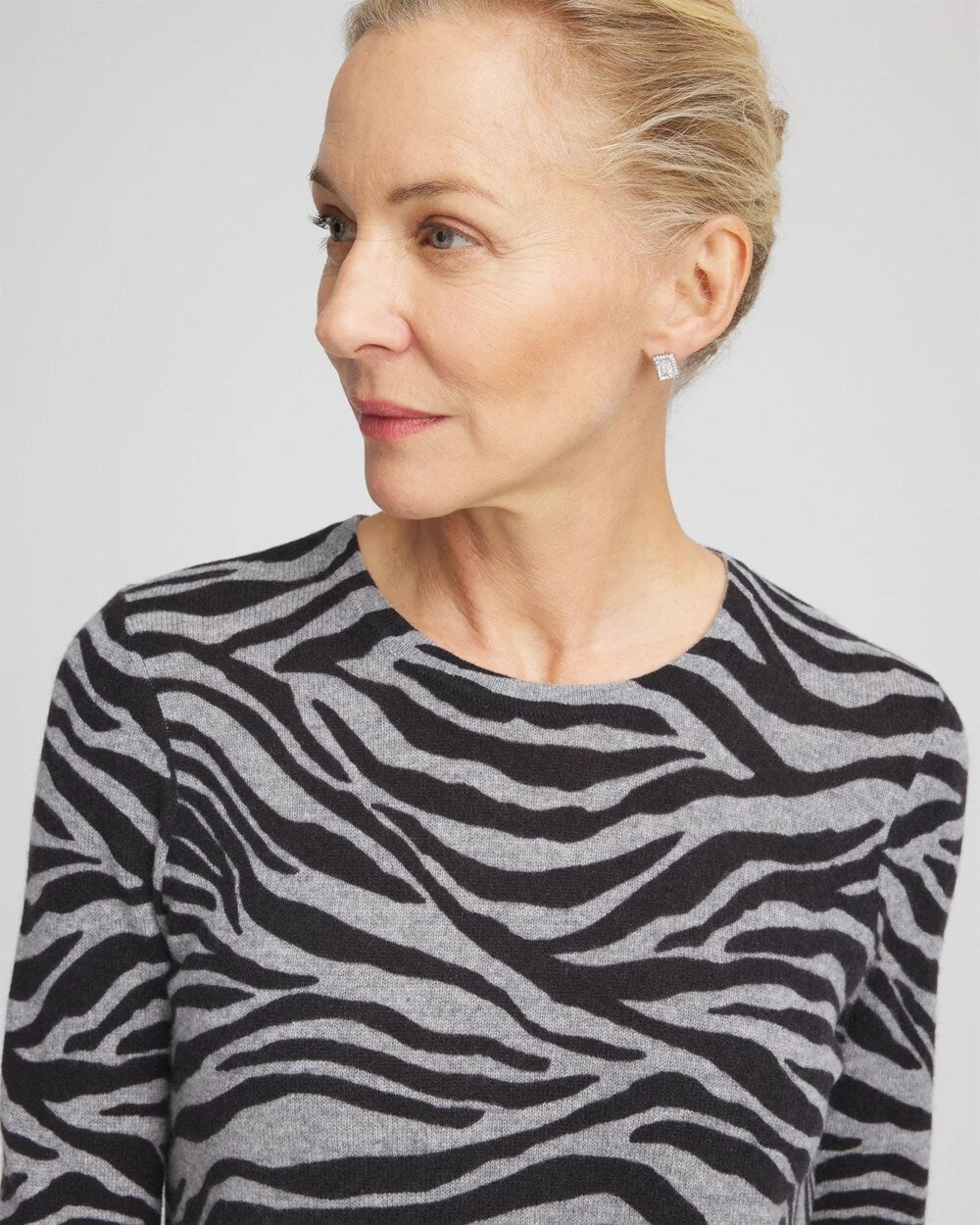Chico's Sale | Cashmere Zebra Long-Sleeve Pullover Sweater