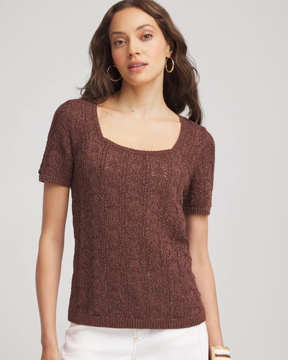Chico's Smart Buy | Pointelle Square-Neck Pullover Sweater