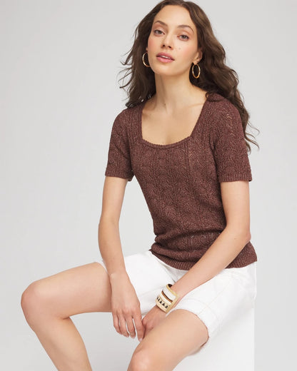 Chico's Smart Buy | Pointelle Square-Neck Pullover Sweater