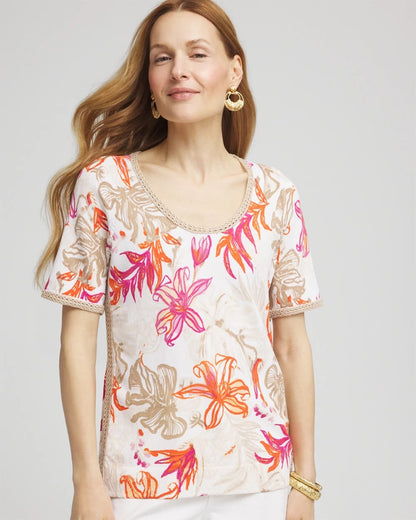 Chico's Top Pick | Floral Print Crochet-Trim Pullover Sweater