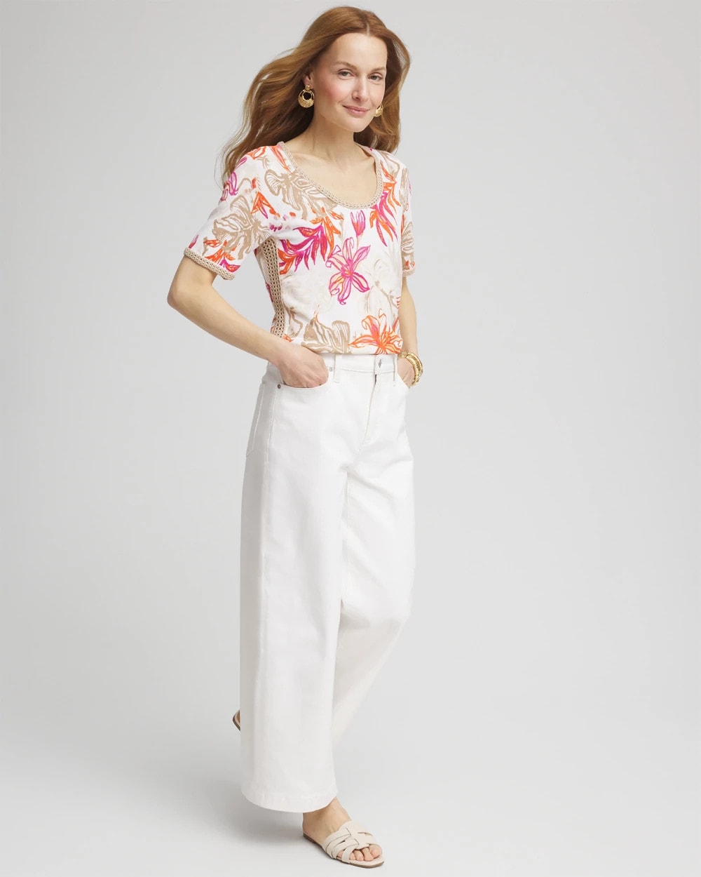 Chico's Top Pick | Floral Print Crochet-Trim Pullover Sweater