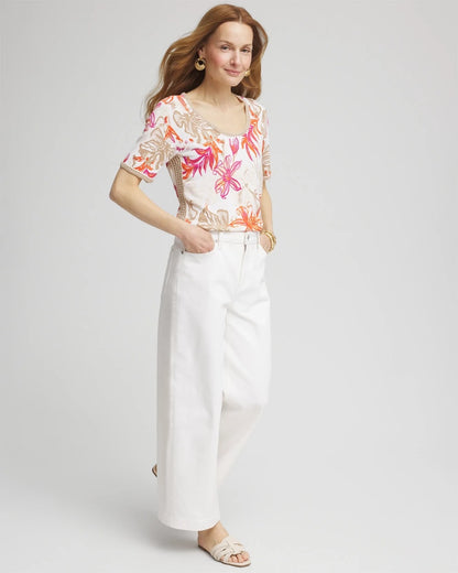 Chico's Top Pick | Floral Print Crochet-Trim Pullover Sweater