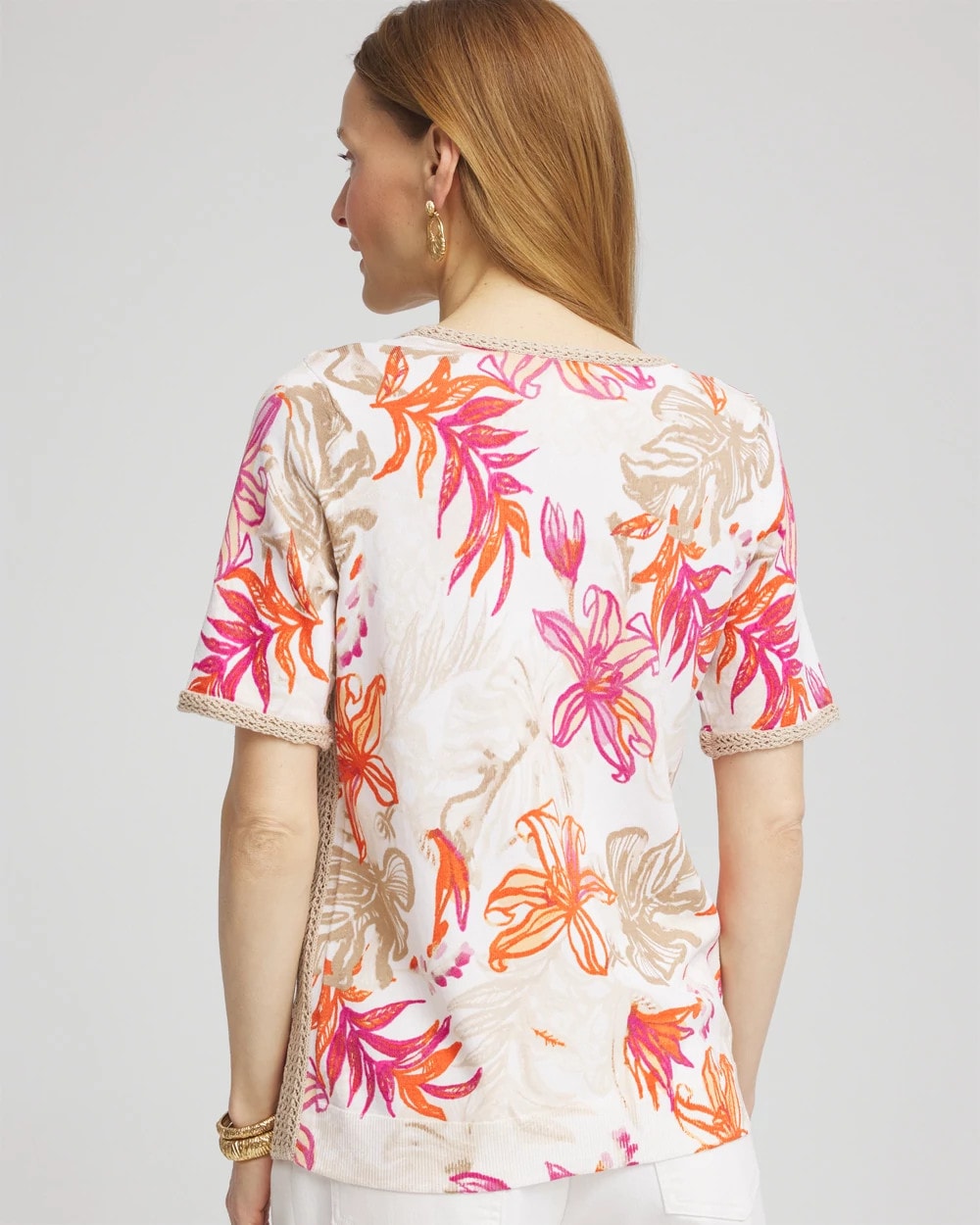 Chico's Top Pick | Floral Print Crochet-Trim Pullover Sweater