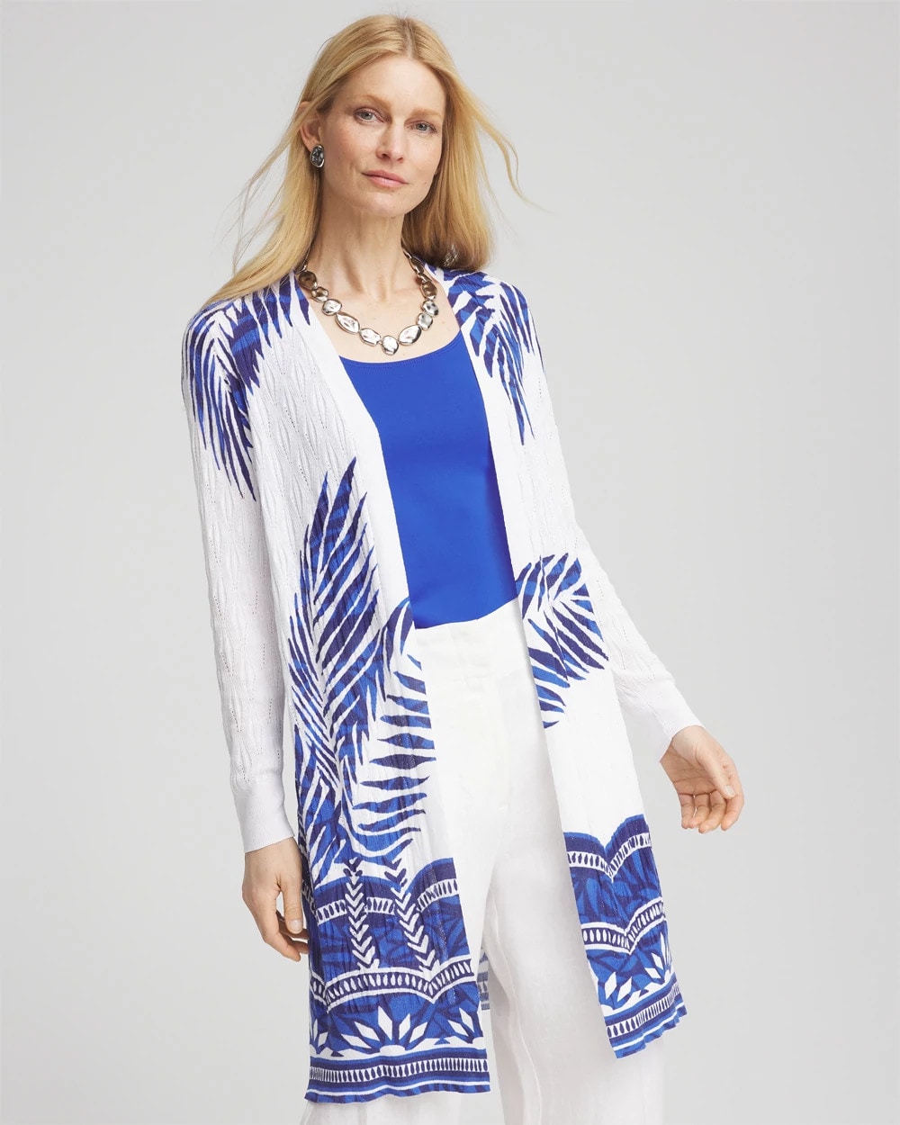 Chico's Exclusive | Island Motif Pointelle Long Cardigan
