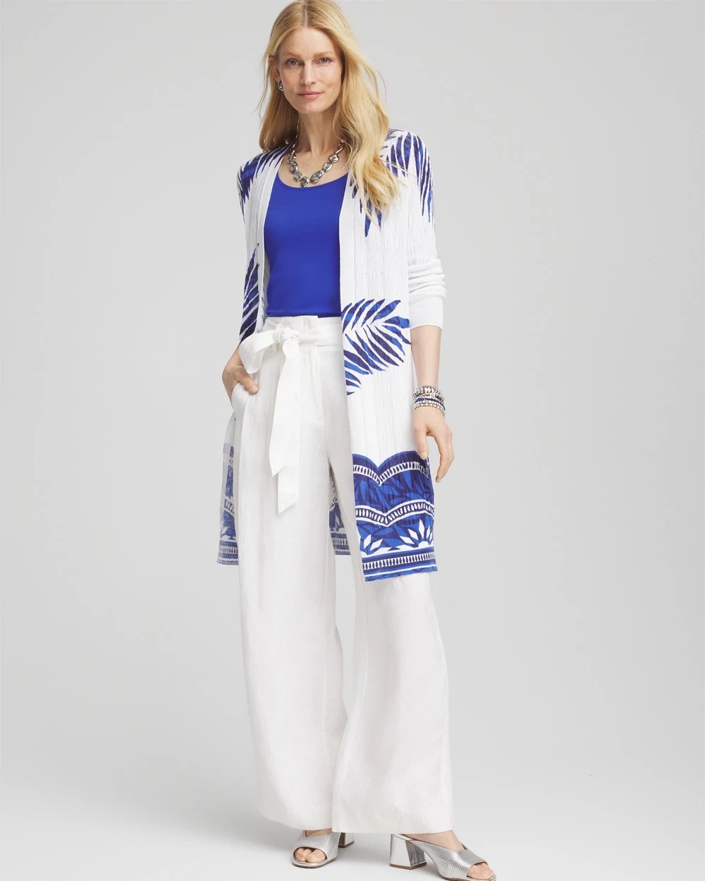 Chico's Exclusive | Island Motif Pointelle Long Cardigan