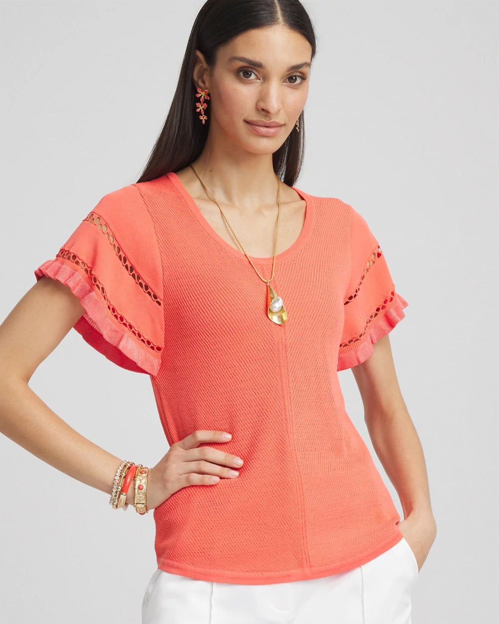 Chico's Exclusive | Cutout Short-Sleeved Pullover Sweater