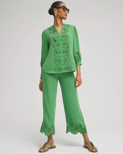 Chico's Exclusive | Petite Satin Eyelet Hem Culottes