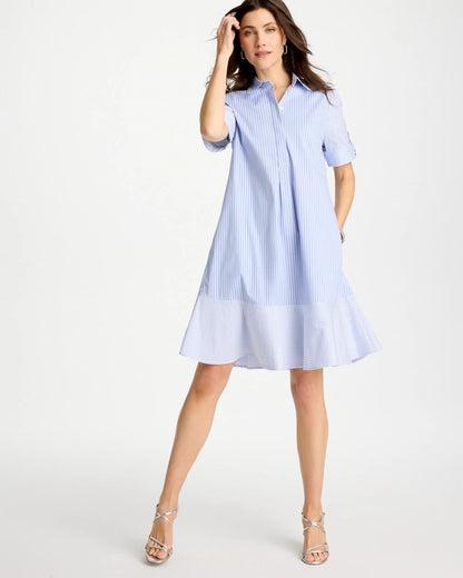 Chico's Best Price | Popover Striped Tiered Poplin Dress