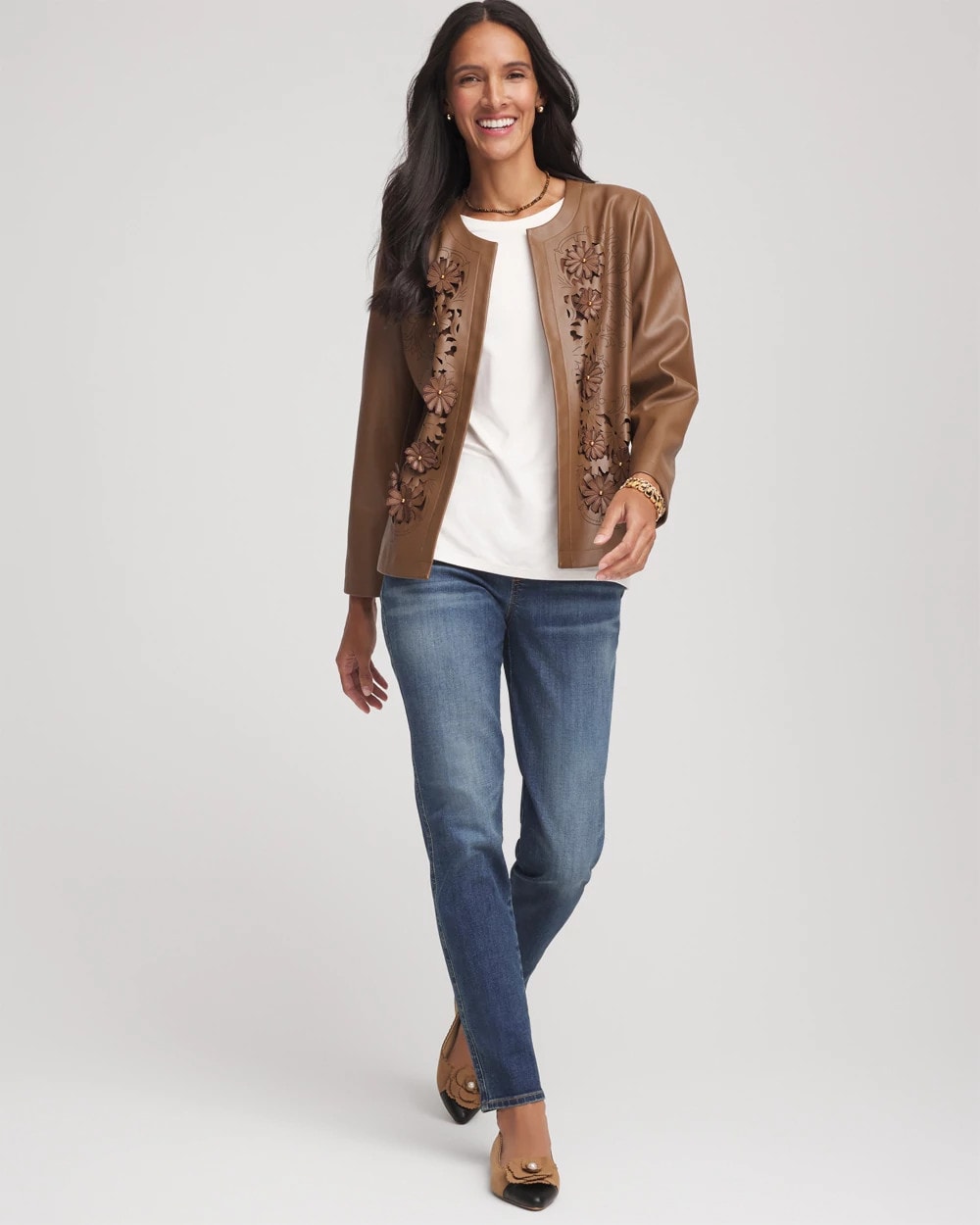 Chico's Customer Favorite | Floral Cutwork Faux Leather Jacket