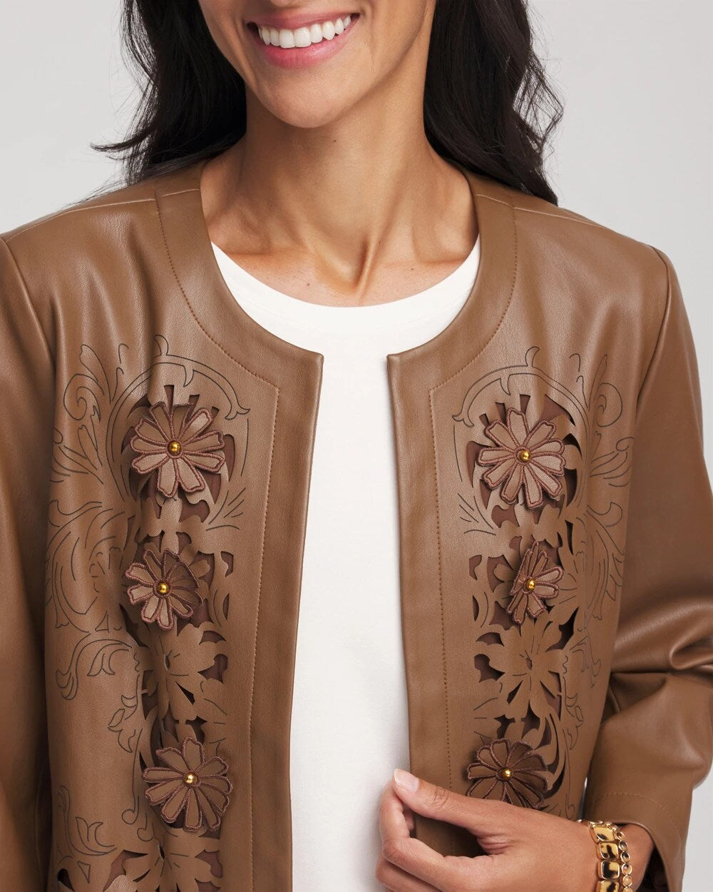 Chico's Customer Favorite | Floral Cutwork Faux Leather Jacket
