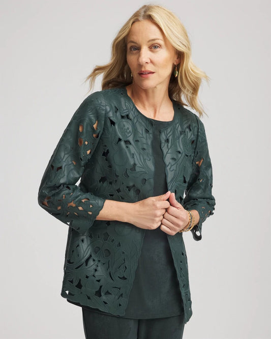 Chico's Recommended | Travelers™ Collection Faux Leather Floral Jacket