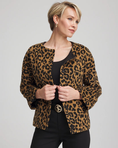 Chico's Essential | Fuzzy Collarless Animal Print Jacket