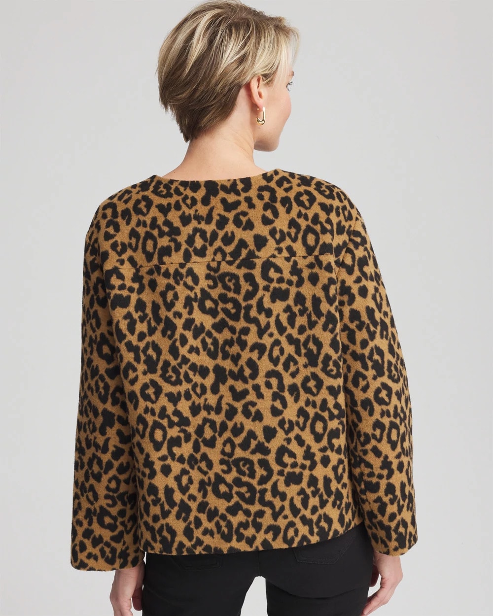 Chico's Essential | Fuzzy Collarless Animal Print Jacket
