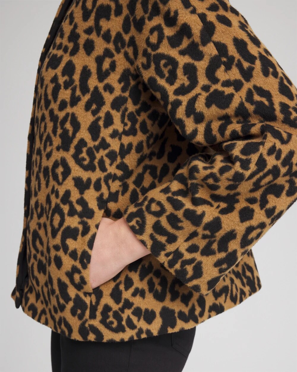 Chico's Essential | Fuzzy Collarless Animal Print Jacket