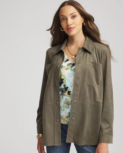 Chico's Sale | Suede Collared Long-Sleeved Shacket