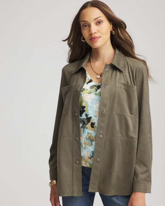 Chico's Sale | Suede Collared Long-Sleeved Shacket