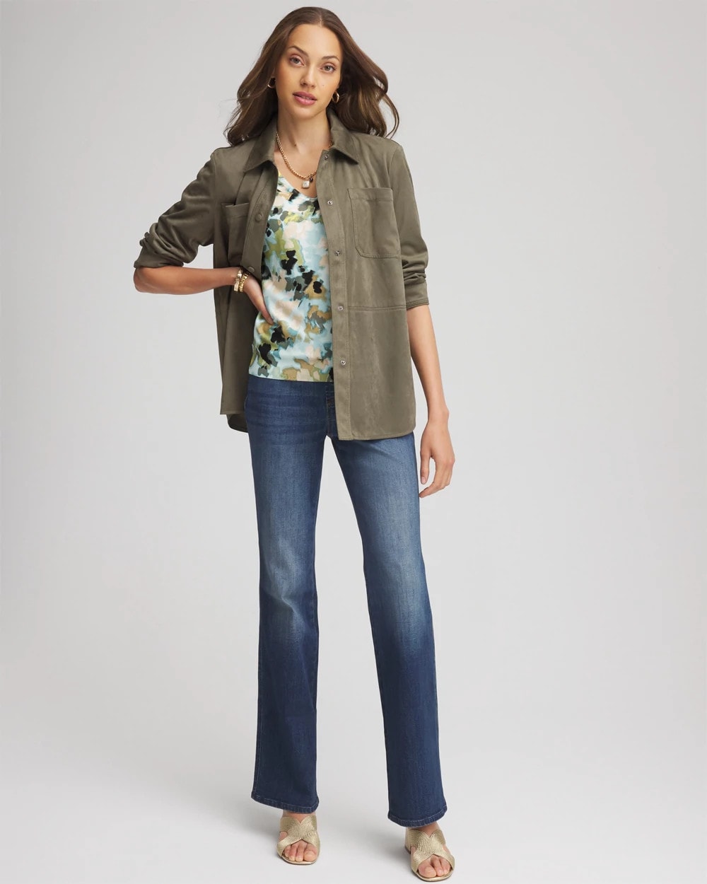 Chico's Sale | Suede Collared Long-Sleeved Shacket
