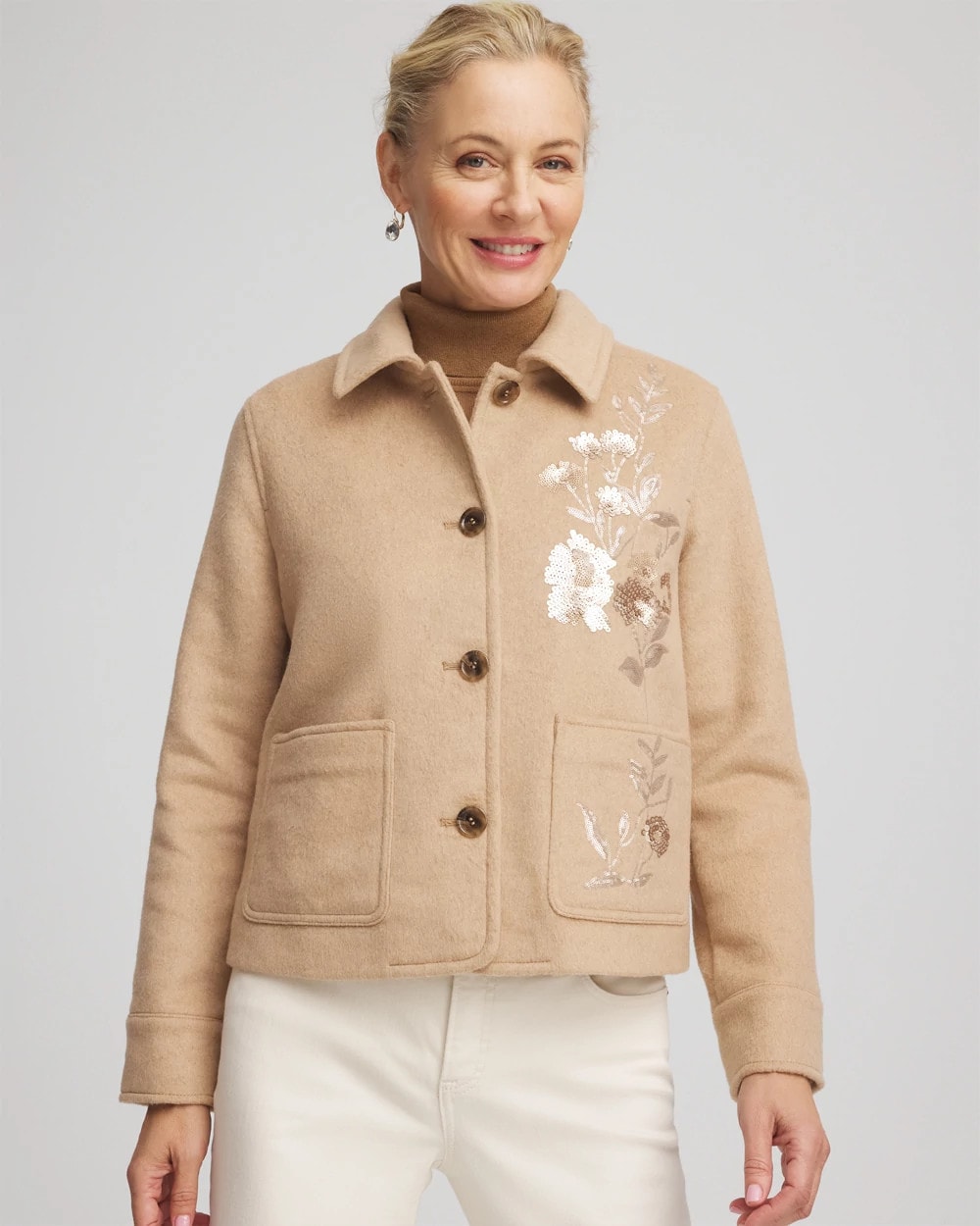 Chico's Quality | Embroidered Wool Chore Jacket