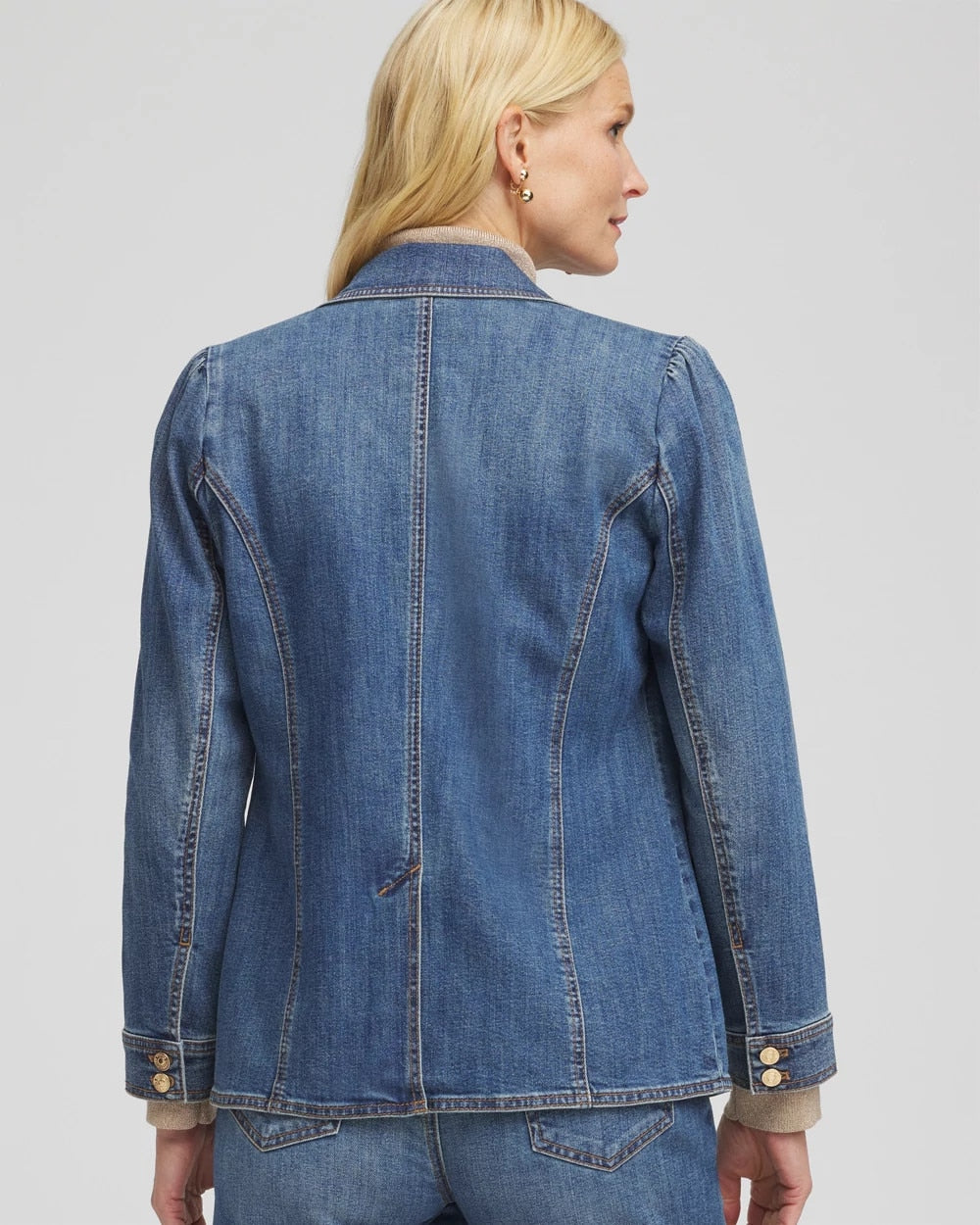 Chico's Great Value | Pearl Brooch Denim Blazer