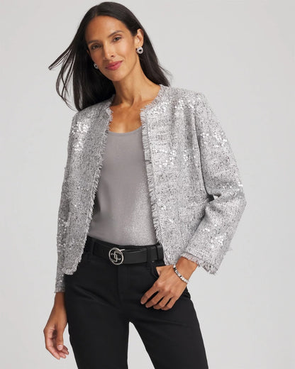 Chico's Hot Sale | Silver Sequins Tweed Jacket