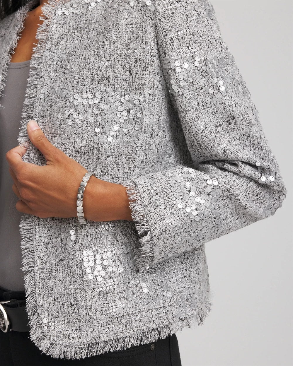 Chico's Hot Sale | Silver Sequins Tweed Jacket