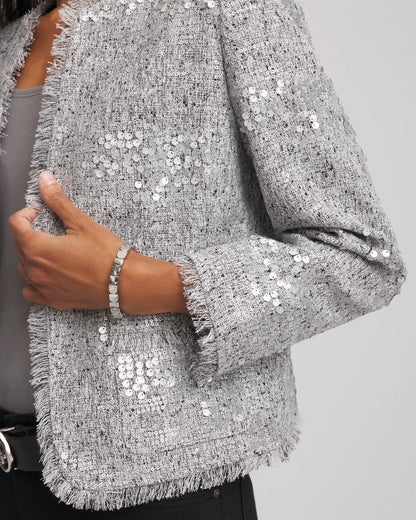 Chico's Hot Sale | Silver Sequins Tweed Jacket
