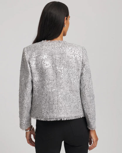 Chico's Hot Sale | Silver Sequins Tweed Jacket