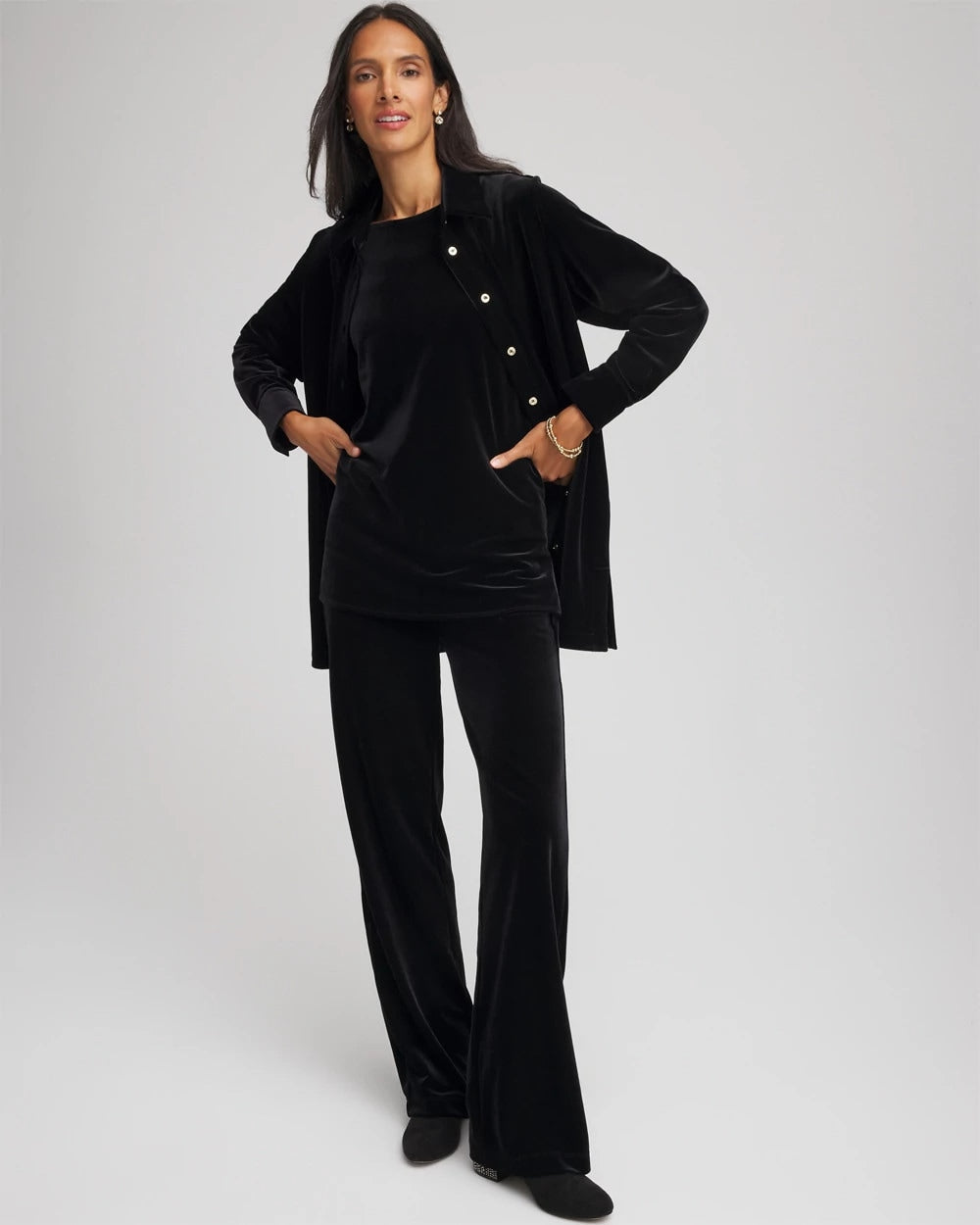 Chico's Signature | Travelers™ Velvet Button-Down Shirt