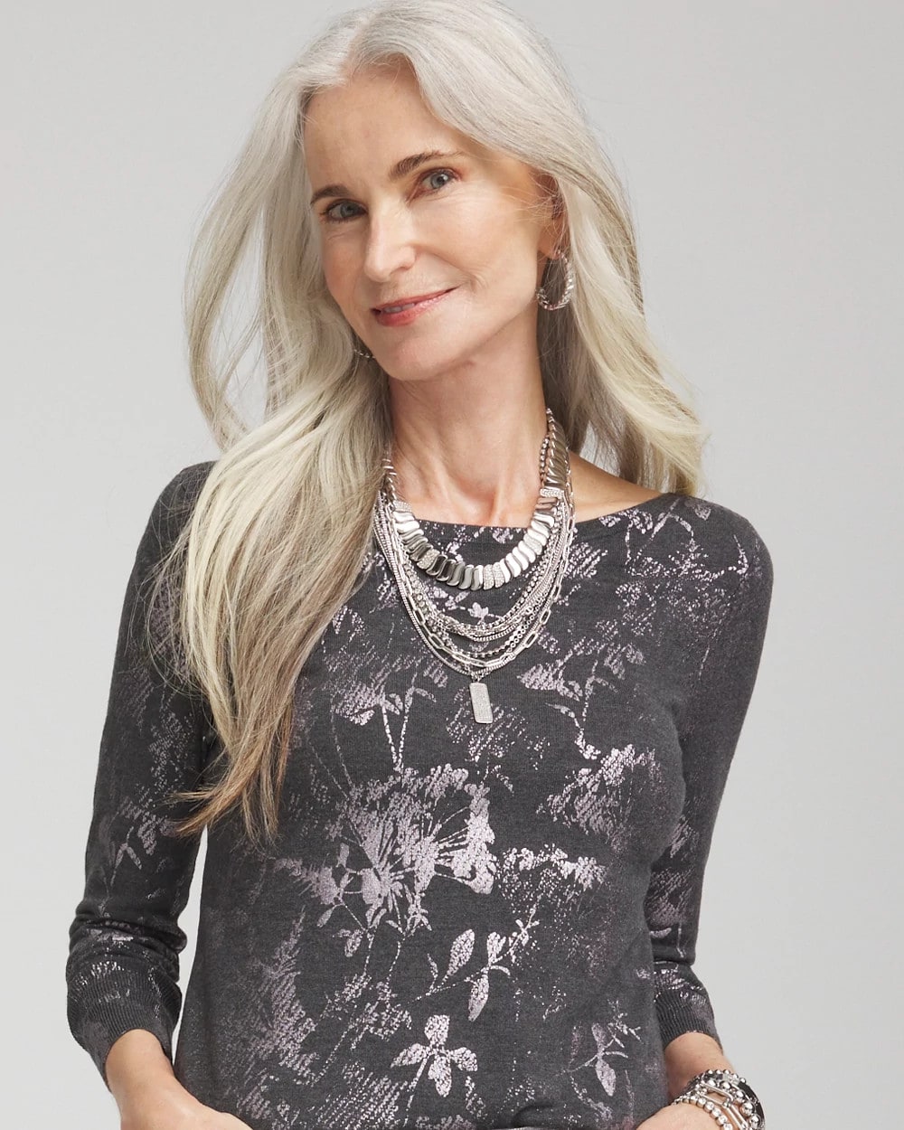 Chico's Deals | Silver Tone Pave Multistrand Necklace