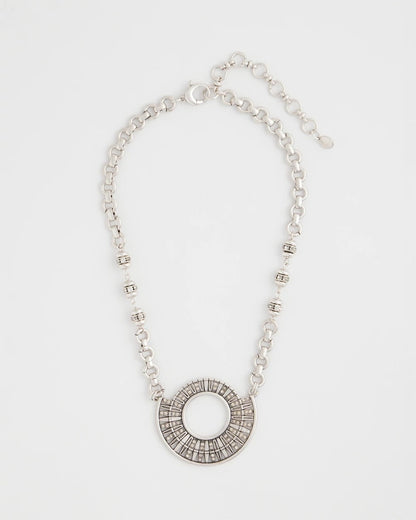 Chico's Signature | Sparkling Silvertone Circle Pendant Necklace