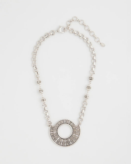 Chico's Signature | Sparkling Silvertone Circle Pendant Necklace