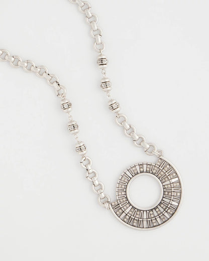 Chico's Signature | Sparkling Silvertone Circle Pendant Necklace