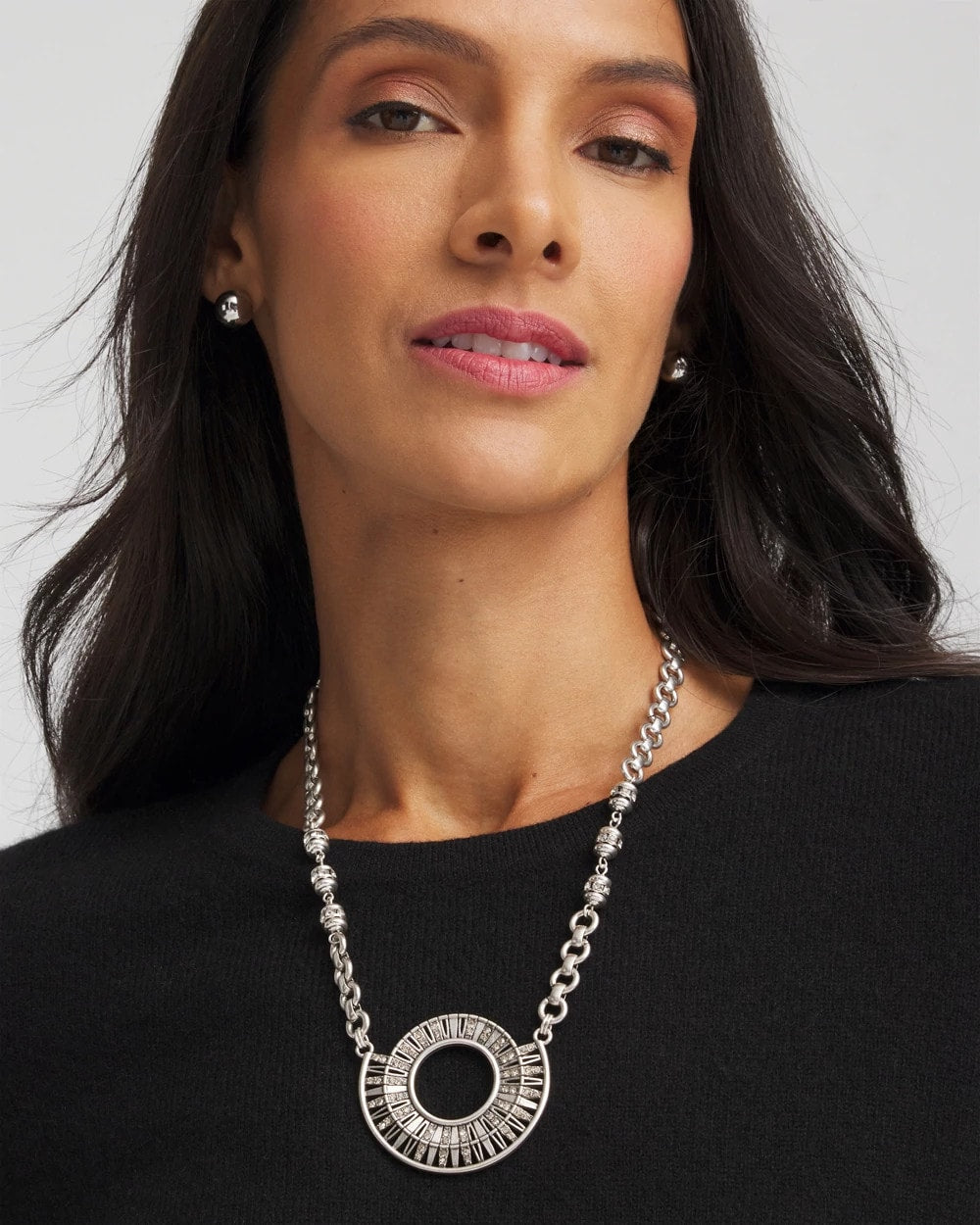 Chico's Signature | Sparkling Silvertone Circle Pendant Necklace