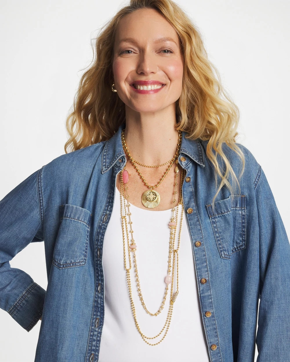 Chico's Great Value | Pink Accent Long Single Strand Necklace