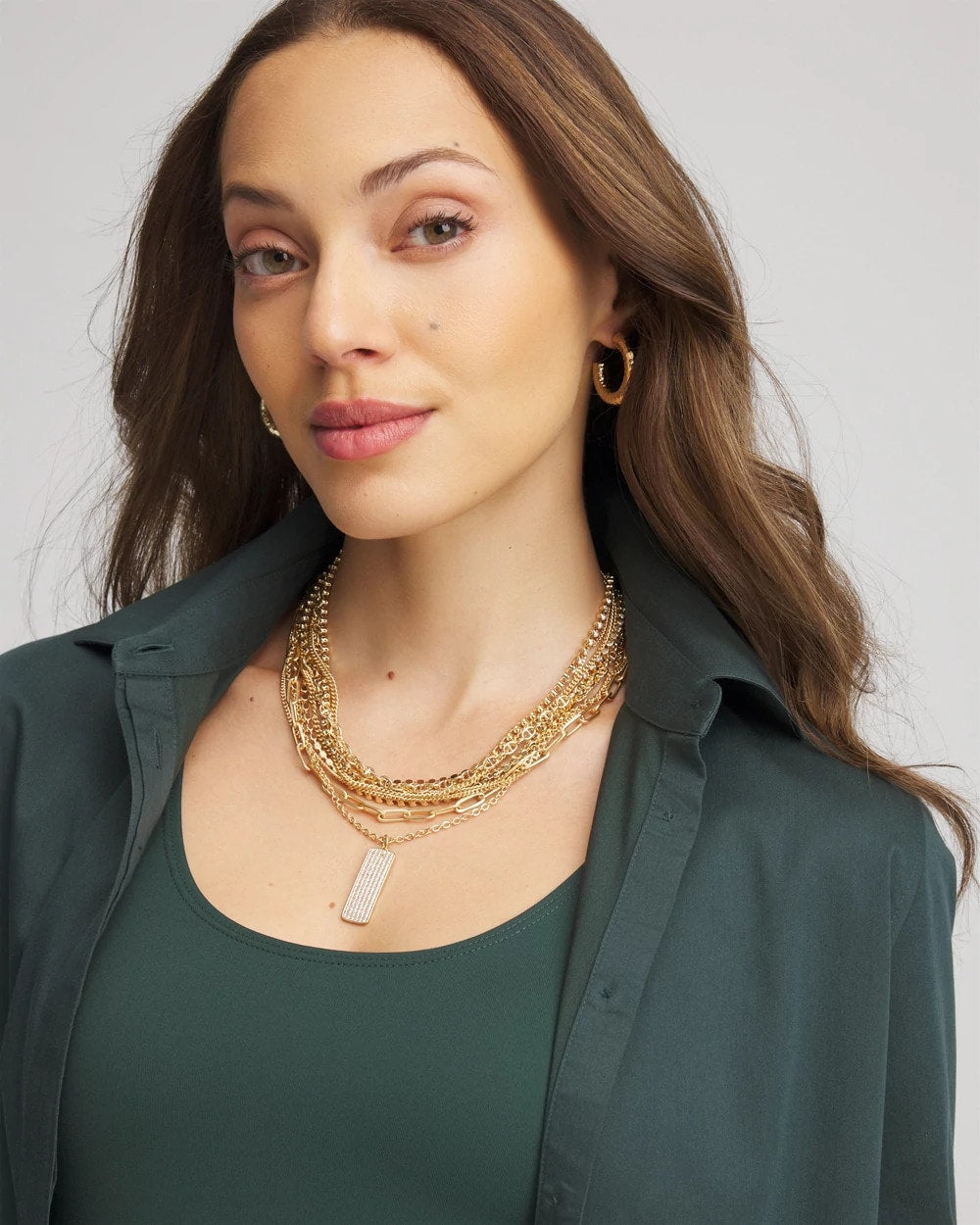Chico's Exclusive | Convertible Gold Pave Pendant Necklace
