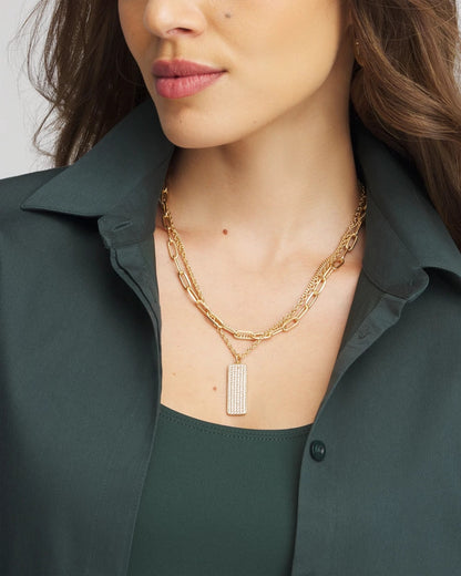 Chico's Exclusive | Convertible Gold Pave Pendant Necklace
