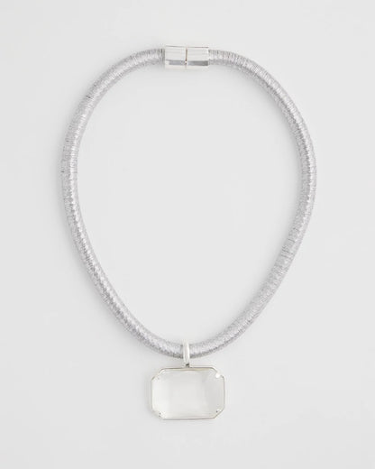 Chico's Hot Sale | Silvertone Gem Pendant Cord Necklace