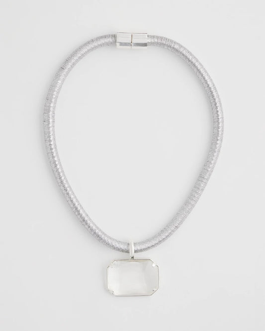 Chico's Hot Sale | Silvertone Gem Pendant Cord Necklace