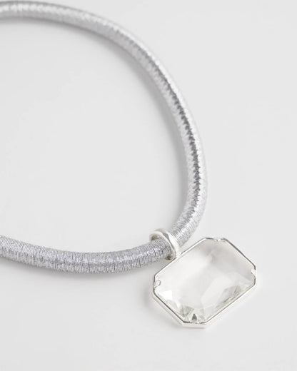 Chico's Hot Sale | Silvertone Gem Pendant Cord Necklace