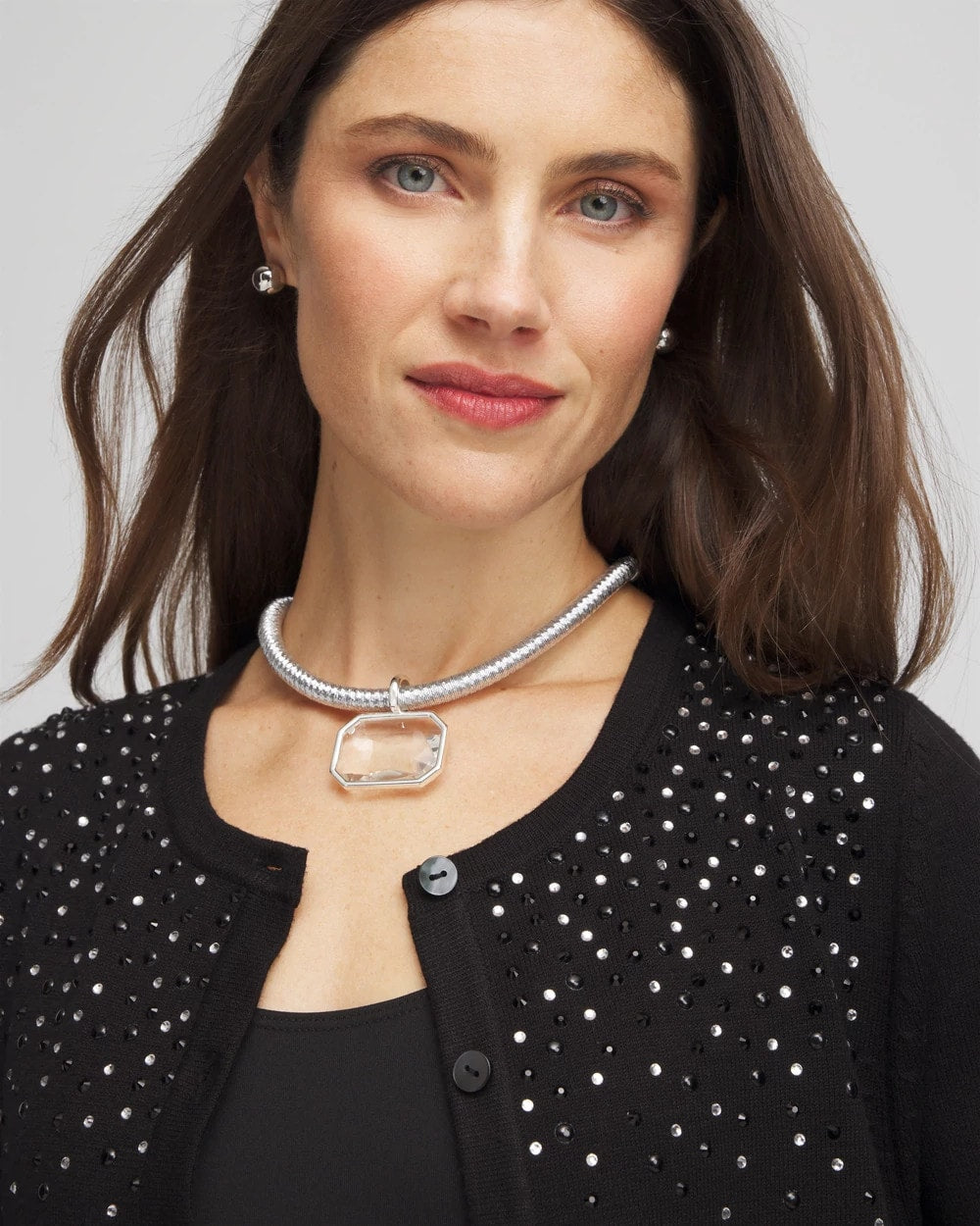 Chico's Hot Sale | Silvertone Gem Pendant Cord Necklace
