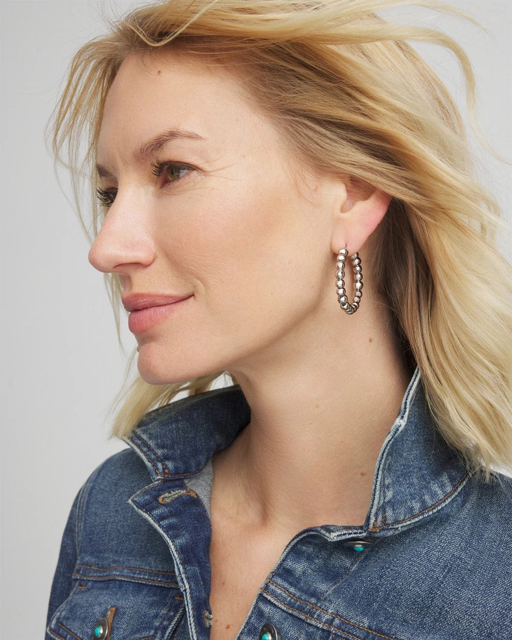 Chico's Smart Buy | Silvertone Beaded Hoop Earrings